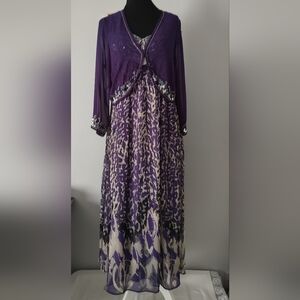 Dress And Cardigan Changes By Together  Set Maxi Beaded  Size 14 Color Purple